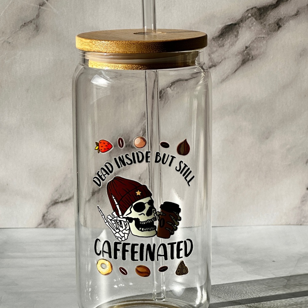 Glass Tumbler with Bamboo Lid and Straw